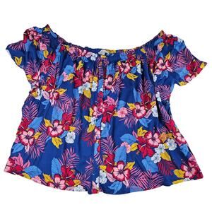 woman within women's blue plus 3XL gypsy shirt stretchy tropical lightweight